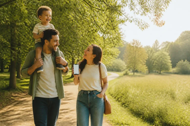 A family walking outdoors with room to plan ahead