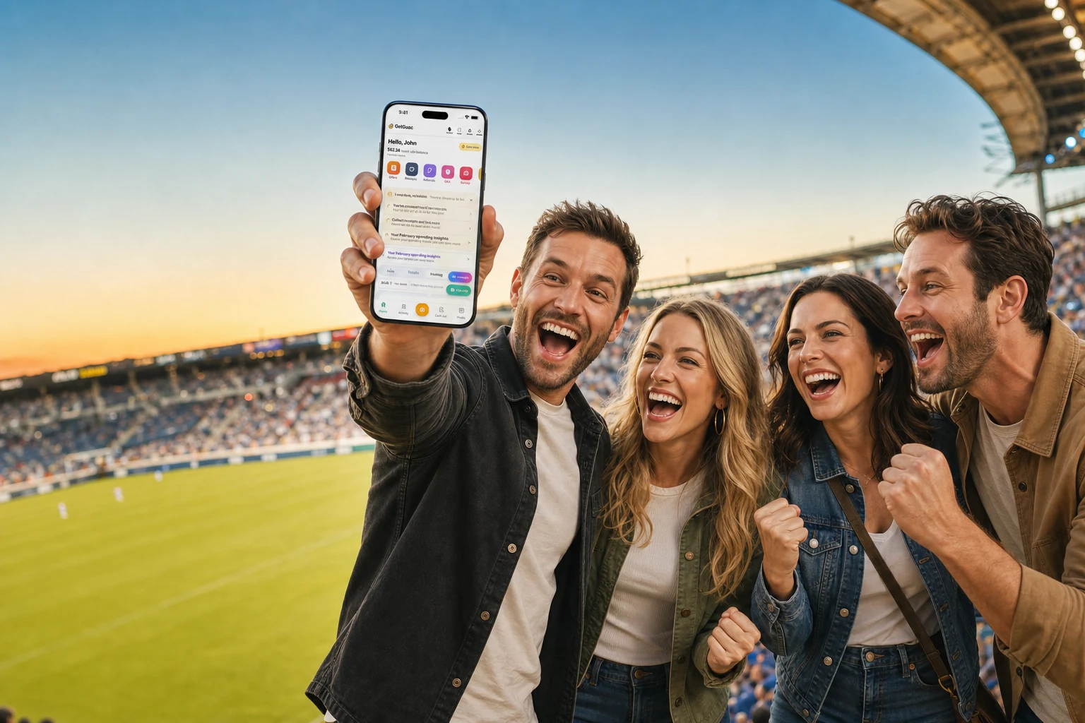 Friends enjoying a playful money win together