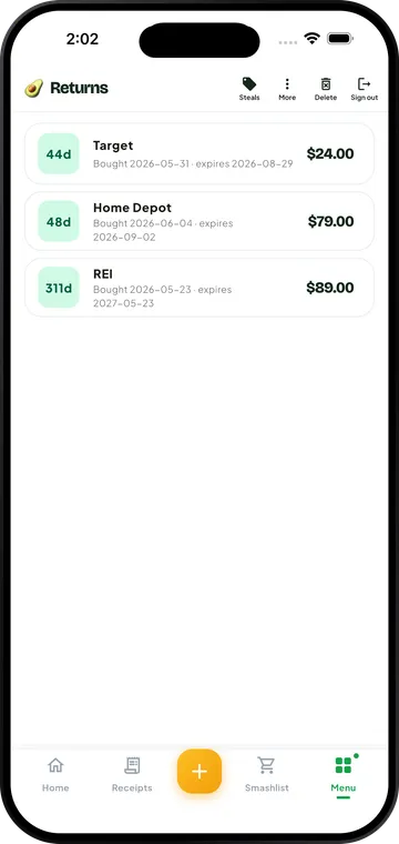 Returns & refunds, finally tracked on the GetGuac app