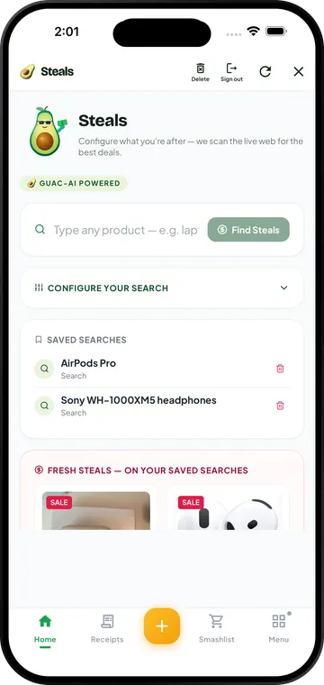 Steals — pay less for what you rebuy on the GetGuac app