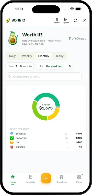 Worth It inside the real GetGuac app