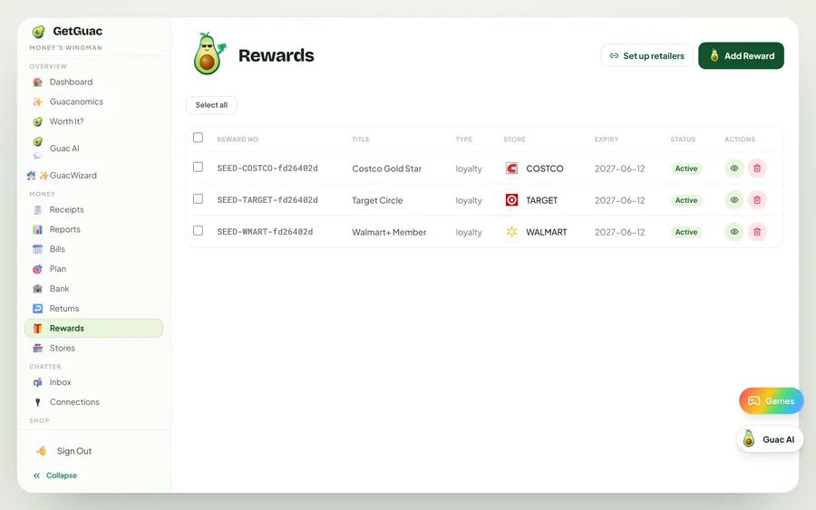 GuacMoney — watch your wins add up on GetGuac web