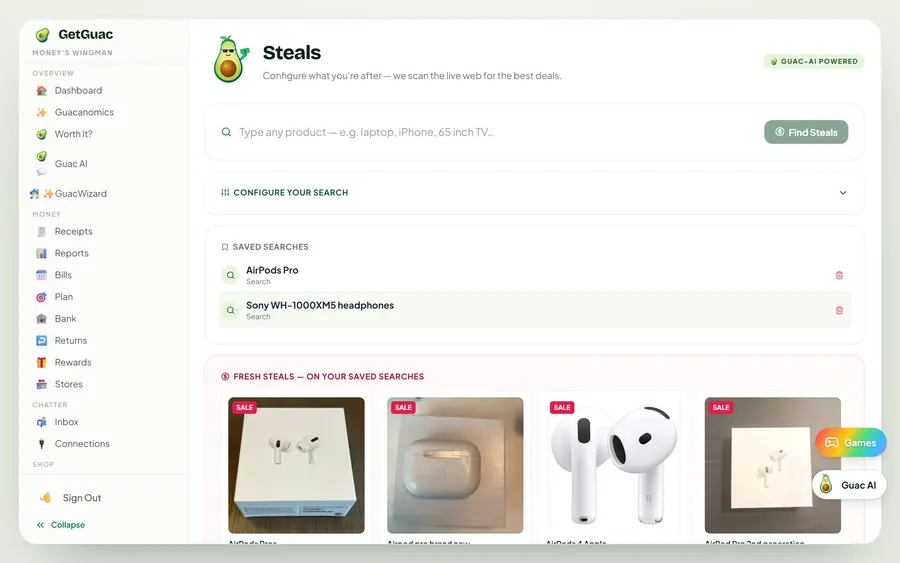Steals — pay less for what you rebuy on GetGuac web