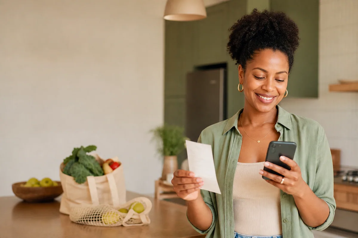 A shopper checking an organized receipt in GetGuac