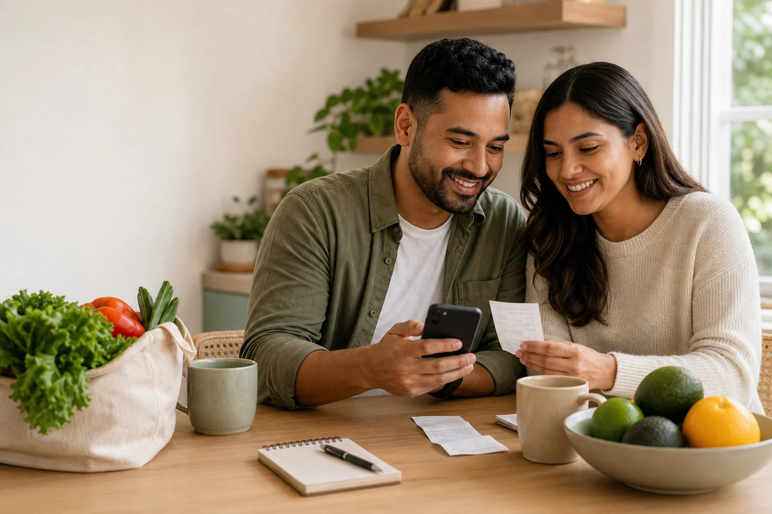 A couple reviewing subscriptions and household spending