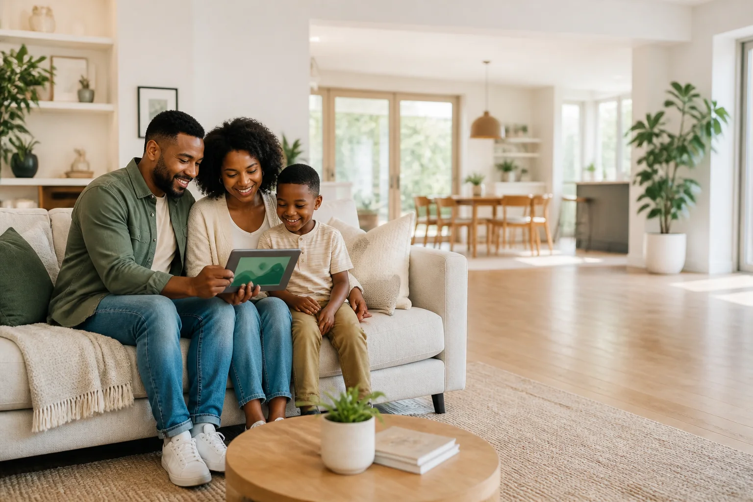 A family looking ahead at bills together